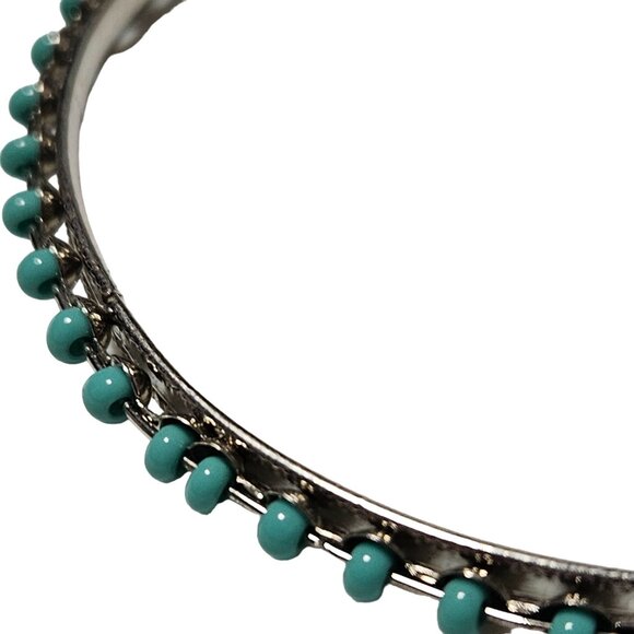 Vintage Southwestern Turquoise Beaded Bangle Bracelet Silver Tone Jewelry Women - Picture 3 of 4